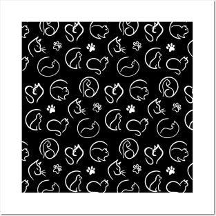 black and white cat pattern seamless background wallpaper Posters and Art